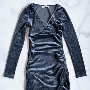 Dark Silver Velvet Asymmetrical Mini Dress